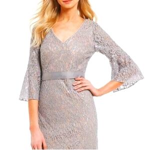 Elegant Lace Bell Sleeve Dress in Gray
